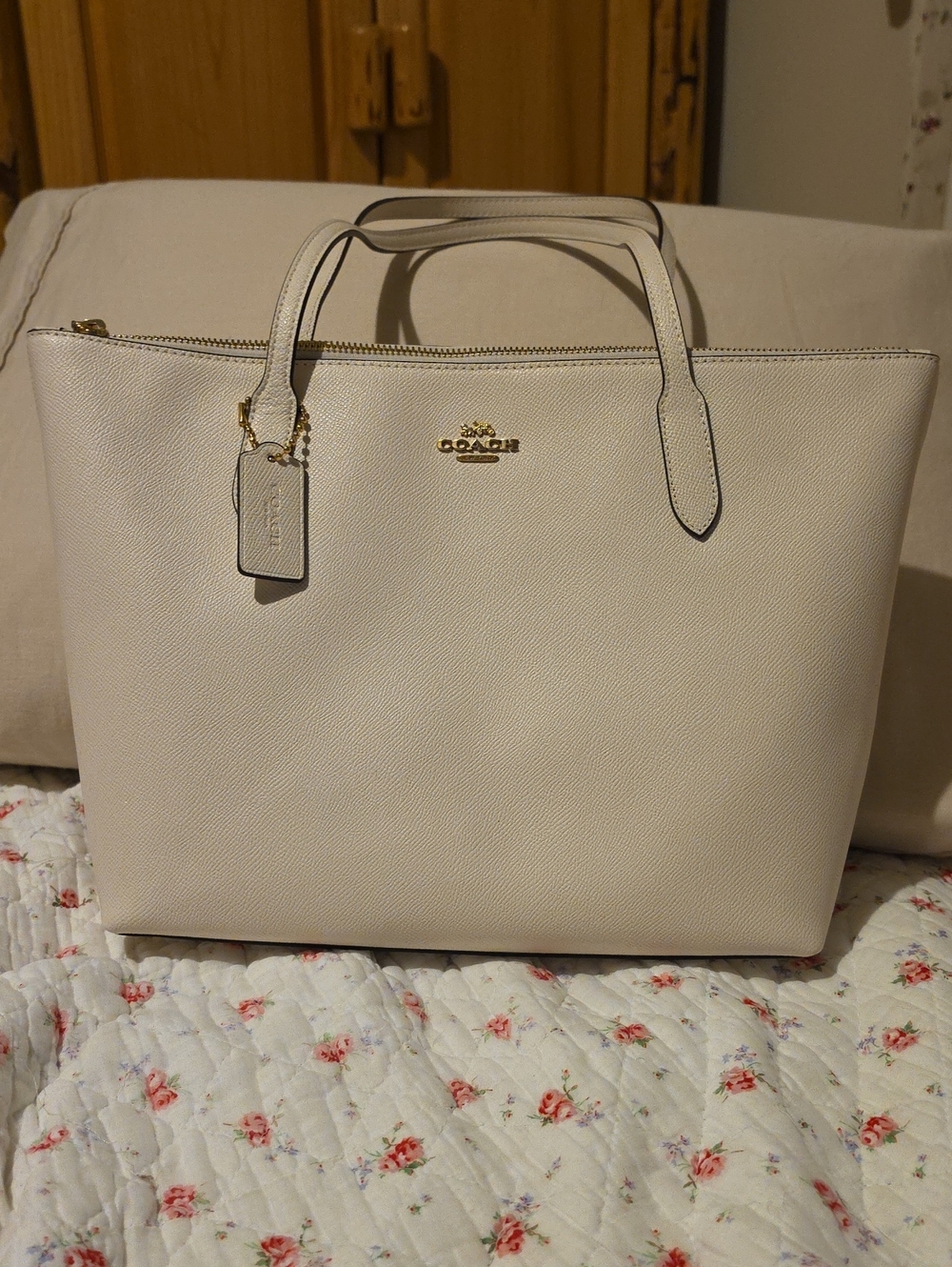 Coach Cream Pebbled Leather Tote
